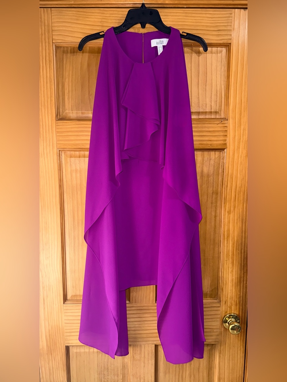 Belle Badgley Mischka Magenta Chiffon Tiered Cocktail Sheath Dress-10-EC - Picture 3 of 14